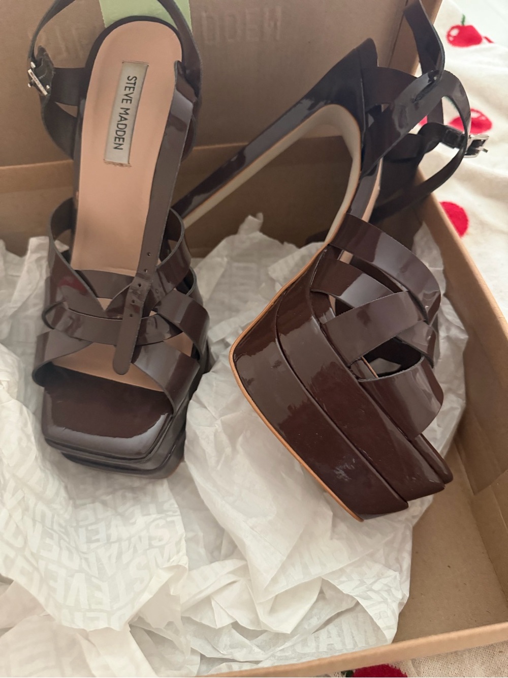 SM Brown Patent Platform Sandals